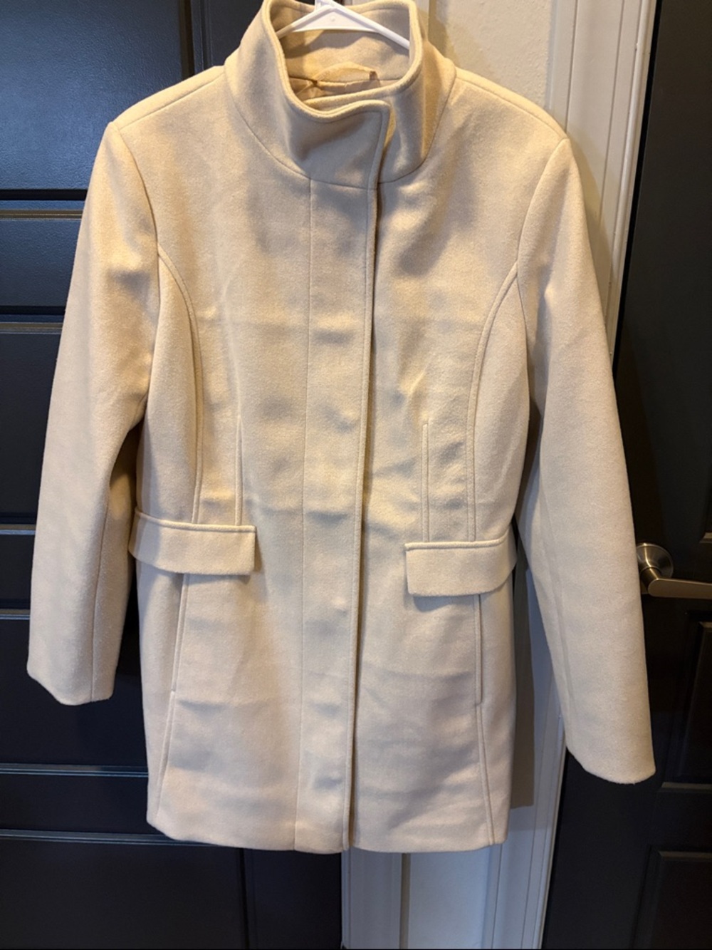 Vince Camuto Cream Stand-Collar Wool-Blend Pea Coat